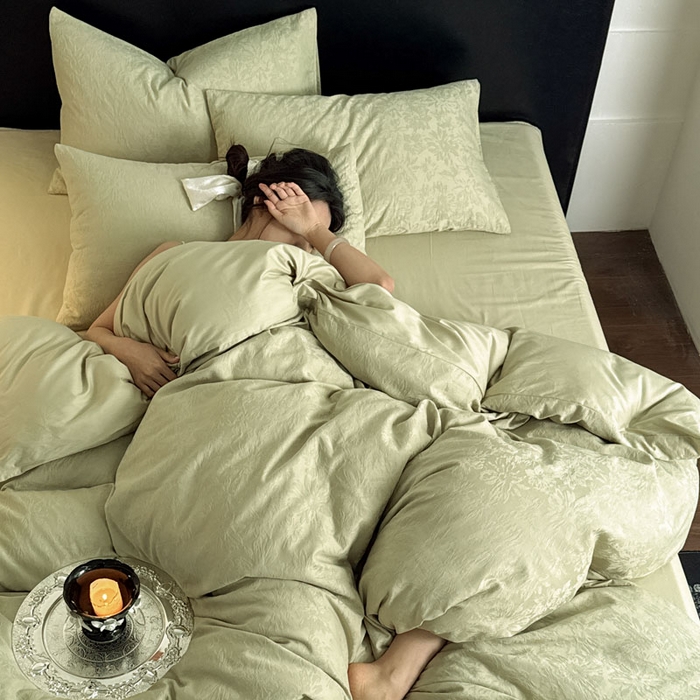 91家纺网 家纺一手货源 找家纺 佰亿莱 2026新款新疆长绒棉60支水洗提花四件套 茶韵