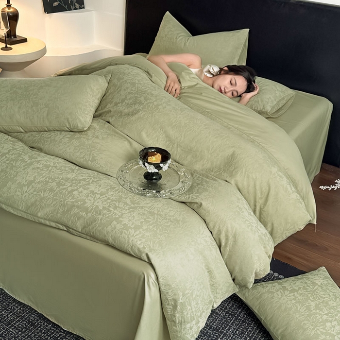 91家纺网 家纺一手货源 找家纺 佰亿莱 2026新款新疆长绒棉60支水洗提花四件套 茶韵