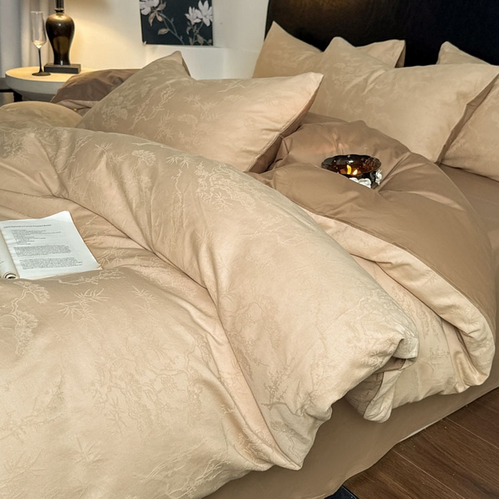 91家纺网 家纺一手货源 找家纺 佰亿莱 2026新款新疆长绒棉60支水洗提花四件套 花遇棕