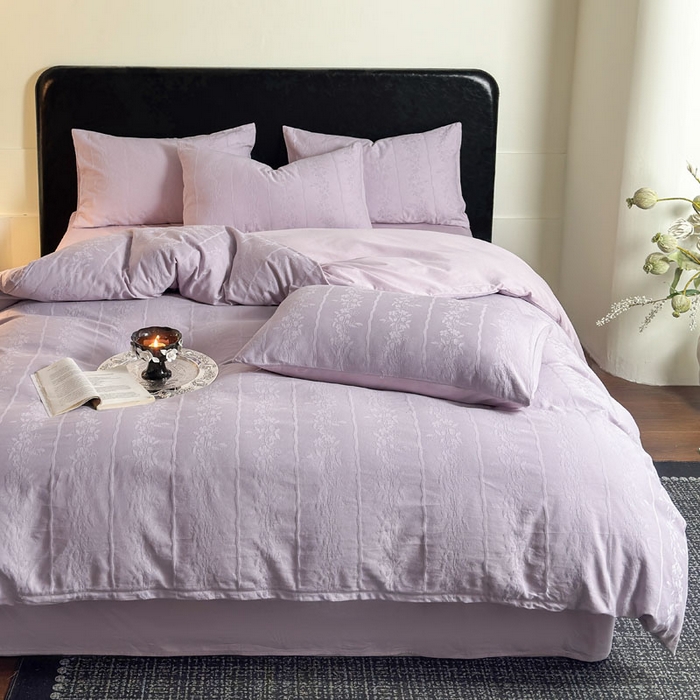 佰亿莱 2026新款新疆长绒棉60支水洗提花四件套 紫韵条纹