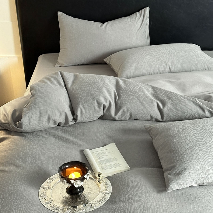 91家纺网 家纺一手货源 找家纺 佰亿莱 2026新款新疆长绒棉60支水洗提花四件套 石纹灰