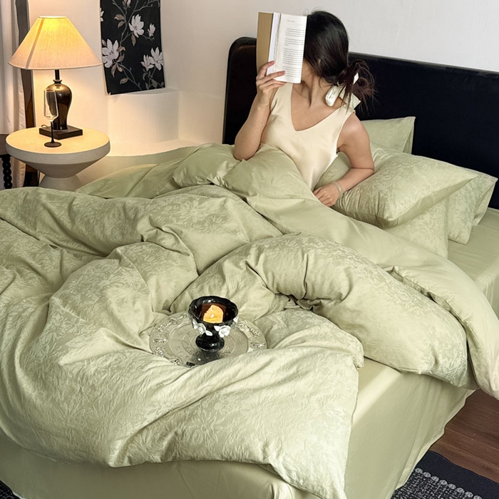 91家纺网 家纺一手货源 找家纺 佰亿莱 2026新款新疆长绒棉60支水洗提花四件套 茶韵