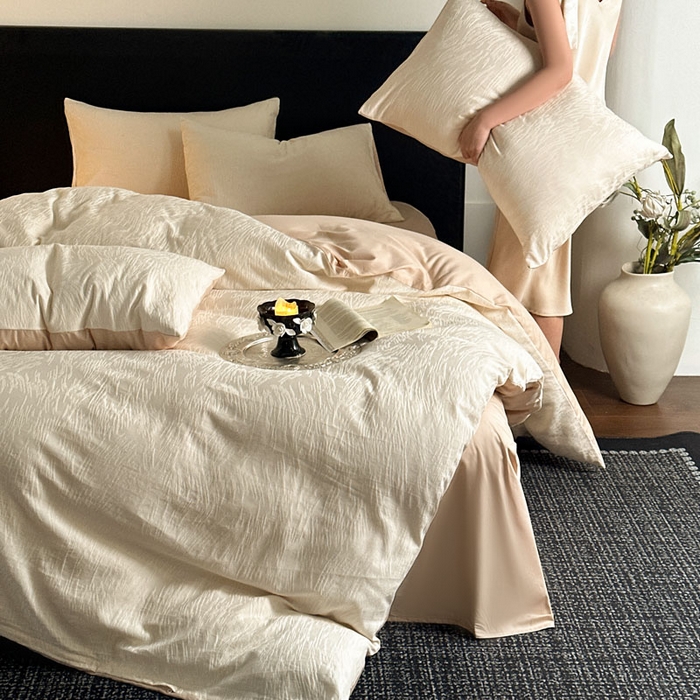 91家纺网 家纺一手货源 找家纺 佰亿莱 2026新款新疆长绒棉60支水洗提花四件套 柳丝白