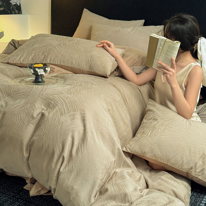 91家纺网 家纺一手货源 找家纺 佰亿莱 2026新款新疆长绒棉60支水洗提花四件套 素咖