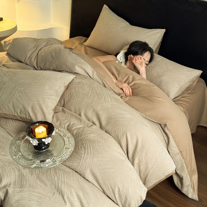 91家纺网 家纺一手货源 找家纺 佰亿莱 2026新款新疆长绒棉60支水洗提花四件套 素咖