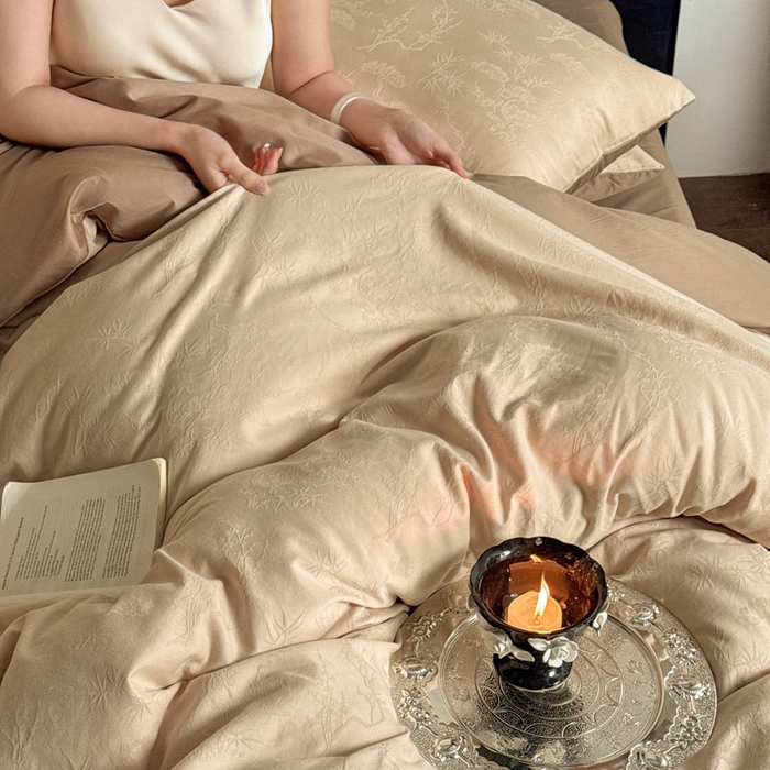 91家纺网 家纺一手货源 找家纺 佰亿莱 2026新款新疆长绒棉60支水洗提花四件套 花遇棕