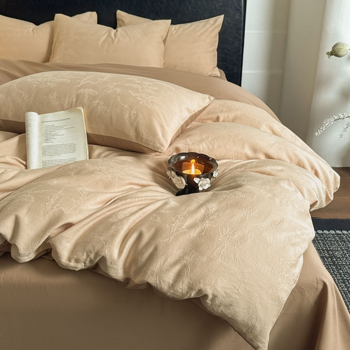 91家纺网 家纺一手货源 找家纺 佰亿莱 2026新款新疆长绒棉60支水洗提花四件套 花遇棕