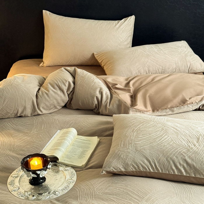 91家纺网 家纺一手货源 找家纺 佰亿莱 2026新款新疆长绒棉60支水洗提花四件套 素咖