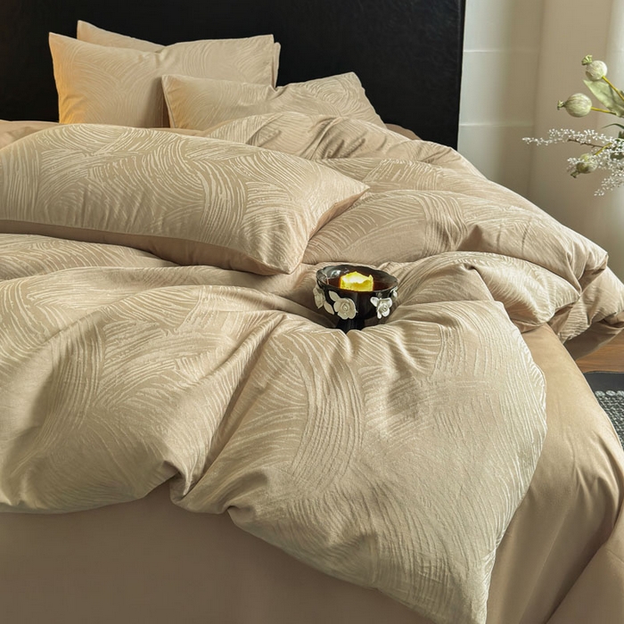 91家纺网 家纺一手货源 找家纺 佰亿莱 2026新款新疆长绒棉60支水洗提花四件套 素咖