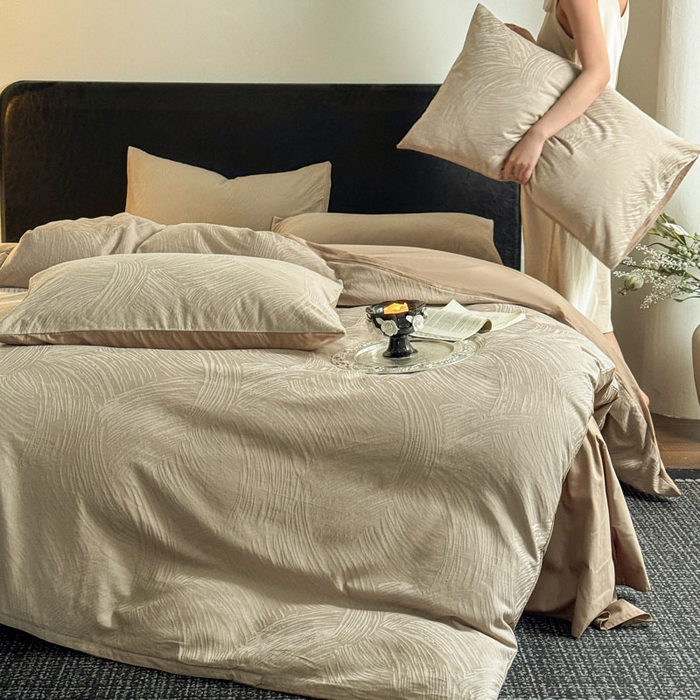 91家纺网 家纺一手货源 找家纺 佰亿莱 2026新款新疆长绒棉60支水洗提花四件套 素咖