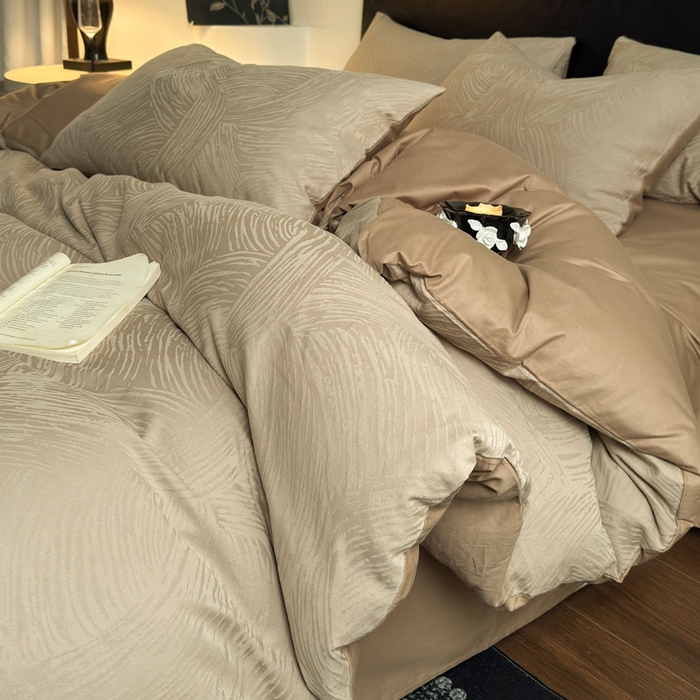 91家纺网 家纺一手货源 找家纺 佰亿莱 2026新款新疆长绒棉60支水洗提花四件套 素咖