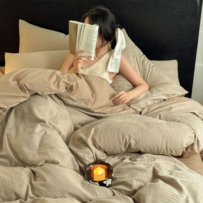 91家纺网 家纺一手货源 找家纺 佰亿莱 2026新款新疆长绒棉60支水洗提花四件套 素咖