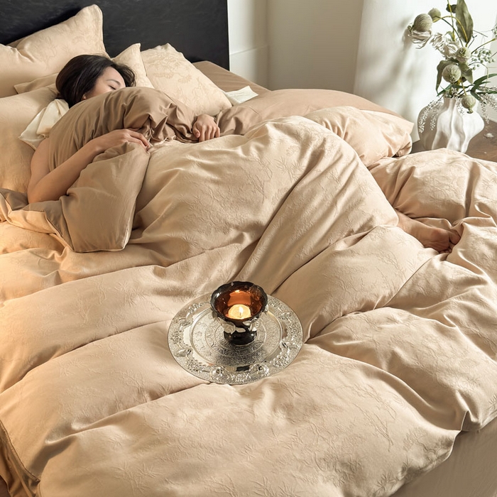 91家纺网 家纺一手货源 找家纺 佰亿莱 2026新款新疆长绒棉60支水洗提花四件套 花遇棕