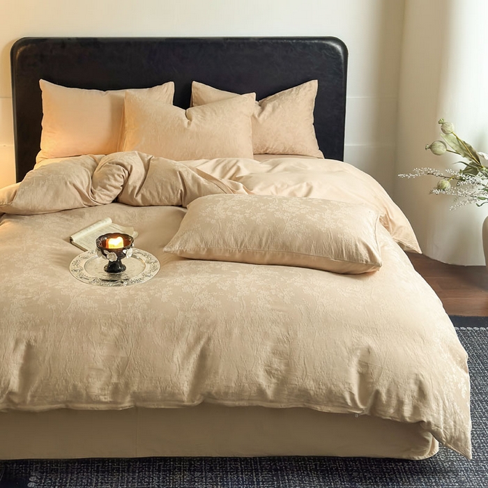 佰亿莱 2026新款新疆长绒棉60支水洗提花四件套 浅杏清欢