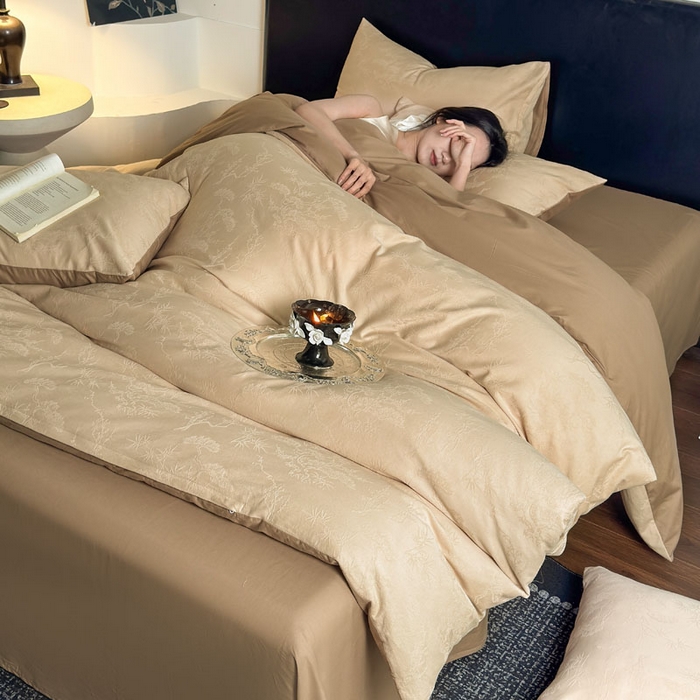 91家纺网 家纺一手货源 找家纺 佰亿莱 2026新款新疆长绒棉60支水洗提花四件套 花遇棕