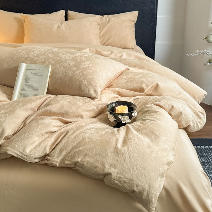 91家纺网 家纺一手货源 找家纺 佰亿莱 2026新款新疆长绒棉60支水洗提花四件套 浅杏清欢