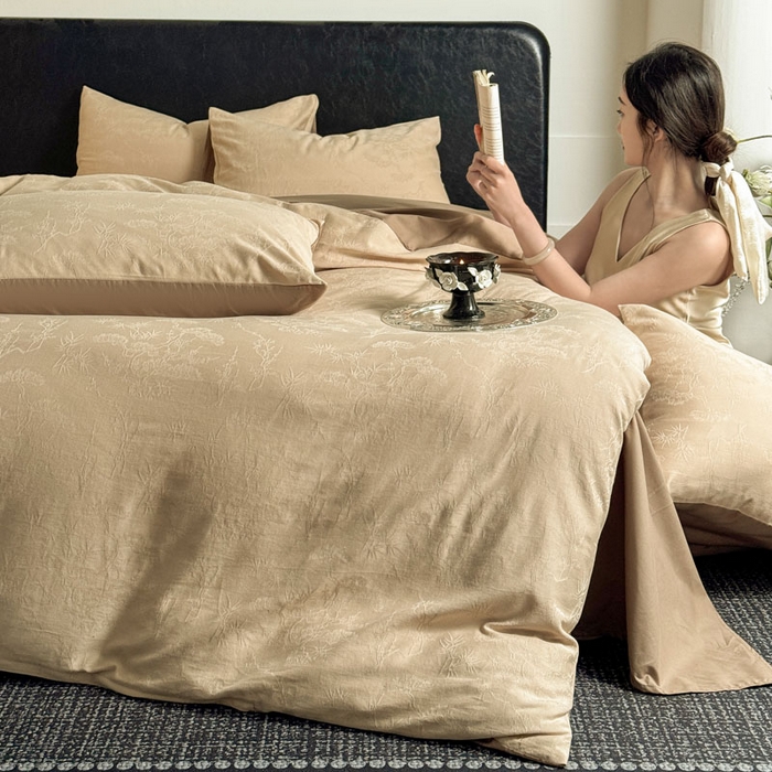 91家纺网 家纺一手货源 找家纺 佰亿莱 2026新款新疆长绒棉60支水洗提花四件套 花遇棕