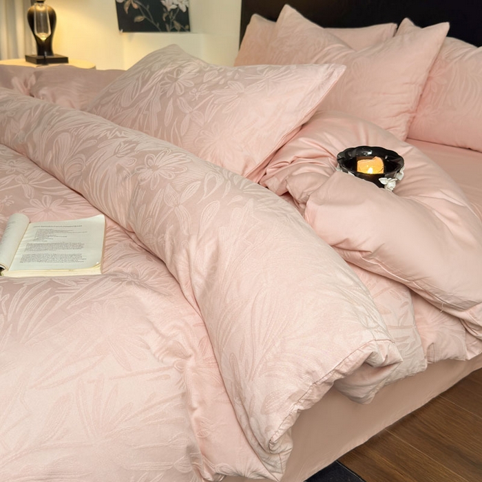 91家纺网 家纺一手货源 找家纺 佰亿莱 2026新款新疆长绒棉60支水洗提花四件套 粉黛