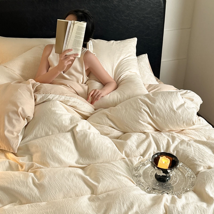 91家纺网 家纺一手货源 找家纺 佰亿莱 2026新款新疆长绒棉60支水洗提花四件套 柳丝白