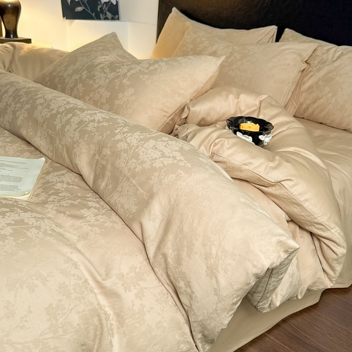 91家纺网 家纺一手货源 找家纺 佰亿莱 2026新款新疆长绒棉60支水洗提花四件套 浅杏清欢