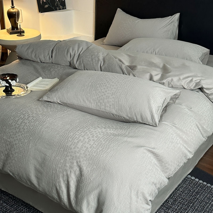 91家纺网 家纺一手货源 找家纺 佰亿莱 2026新款新疆长绒棉60支水洗提花四件套 石纹灰