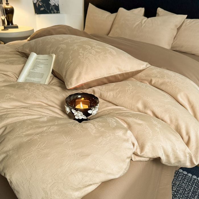 91家纺网 家纺一手货源 找家纺 佰亿莱 2026新款新疆长绒棉60支水洗提花四件套 花遇棕