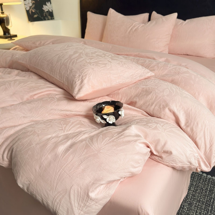 91家纺网 家纺一手货源 找家纺 佰亿莱 2026新款新疆长绒棉60支水洗提花四件套 粉黛