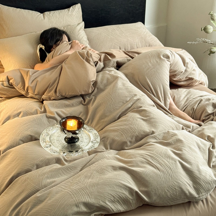 91家纺网 家纺一手货源 找家纺 佰亿莱 2026新款新疆长绒棉60支水洗提花四件套 素咖