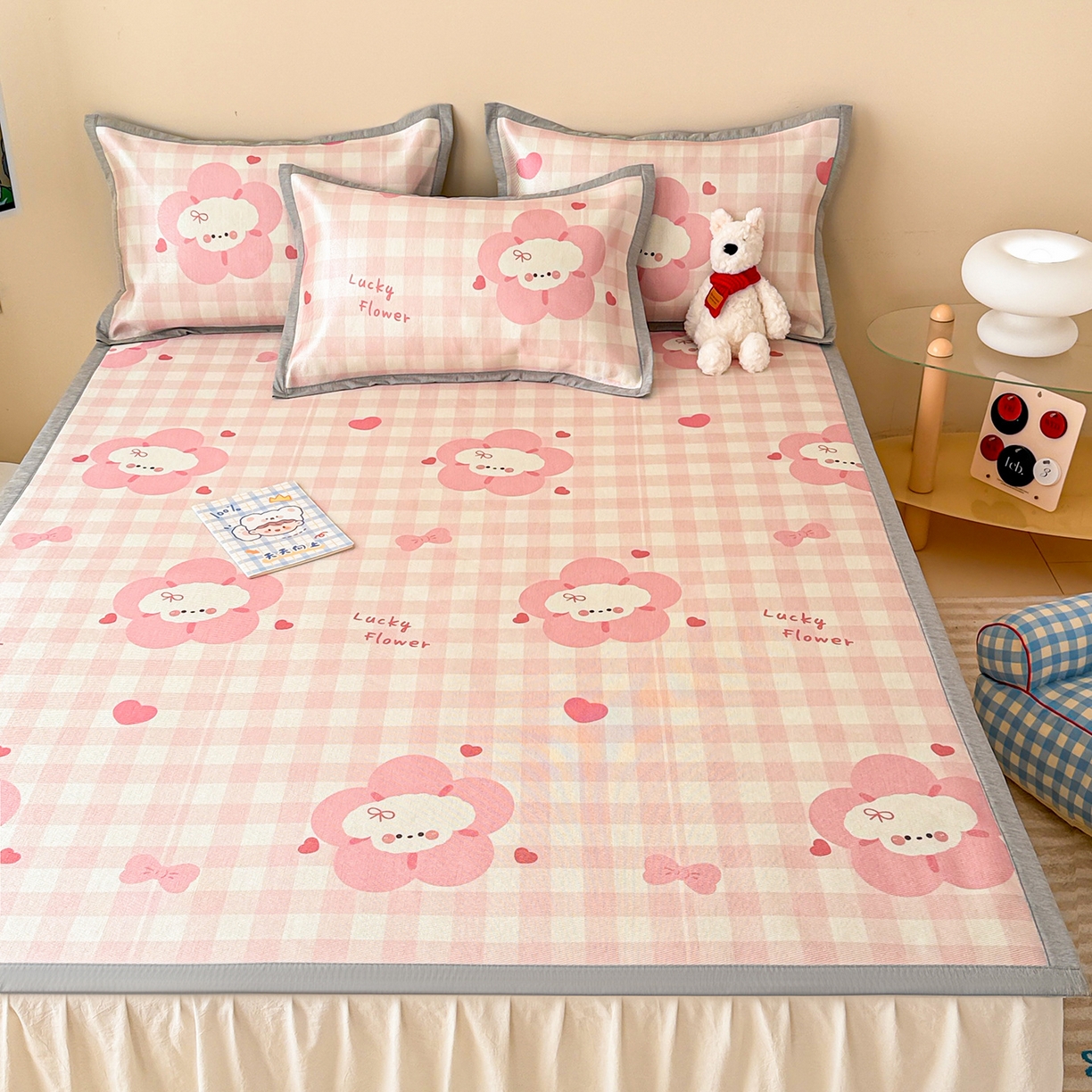 91家纺网 家纺一手货源 找家纺 懒猫家纺 2026新款250D数码印花宽边圆网冰丝凉席 花开狗狗