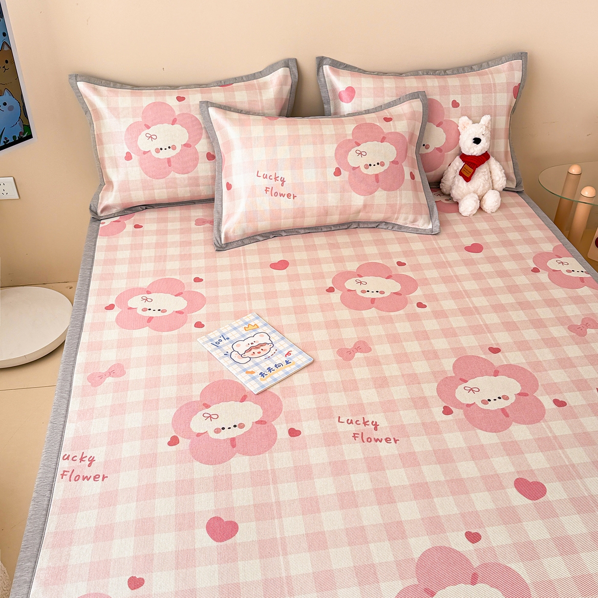 91家纺网 家纺一手货源 找家纺 懒猫家纺 2026新款250D数码印花宽边圆网冰丝凉席 花开狗狗