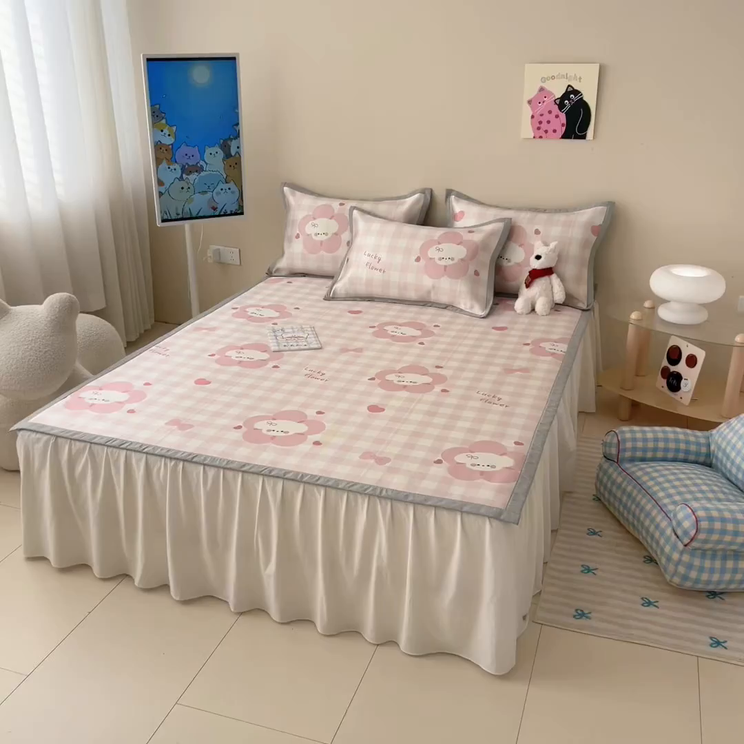 91家纺网 家纺一手货源 找家纺 懒猫家纺 2026新款250D数码印花宽边圆网冰丝凉席 花开狗狗