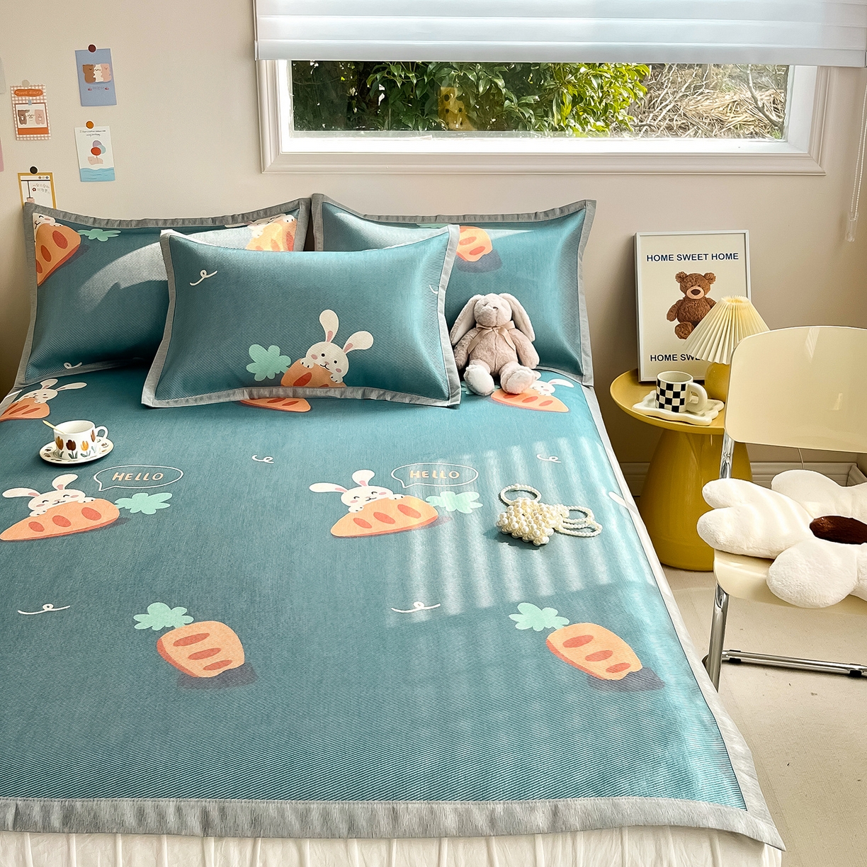 91家纺网 家纺一手货源 找家纺 懒猫家纺 2026新款250D数码印花宽边圆网冰丝凉席 萝卜兔