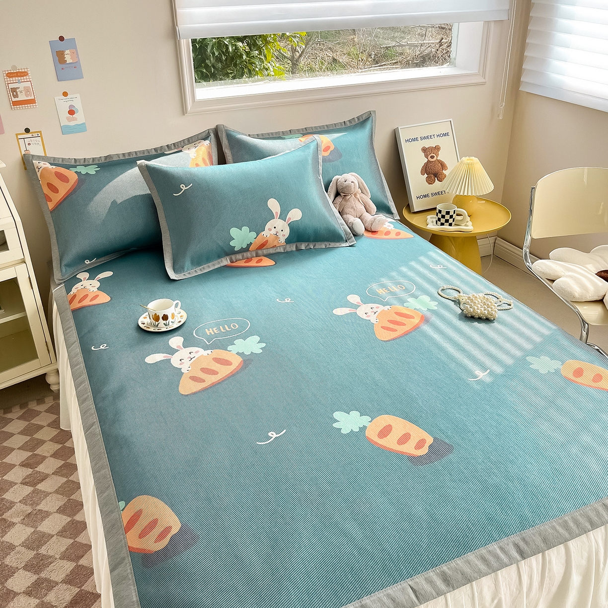 91家纺网 家纺一手货源 找家纺 懒猫家纺 2026新款250D数码印花宽边圆网冰丝凉席 萝卜兔