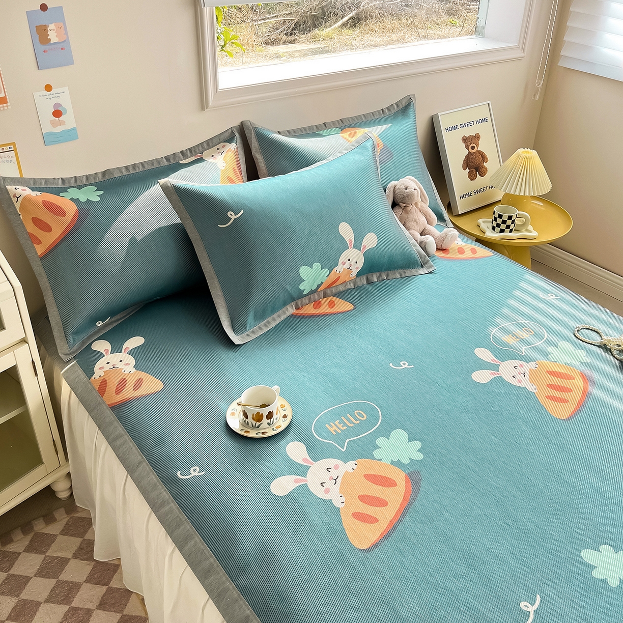 91家纺网 家纺一手货源 找家纺 懒猫家纺 2026新款250D数码印花宽边圆网冰丝凉席 萝卜兔