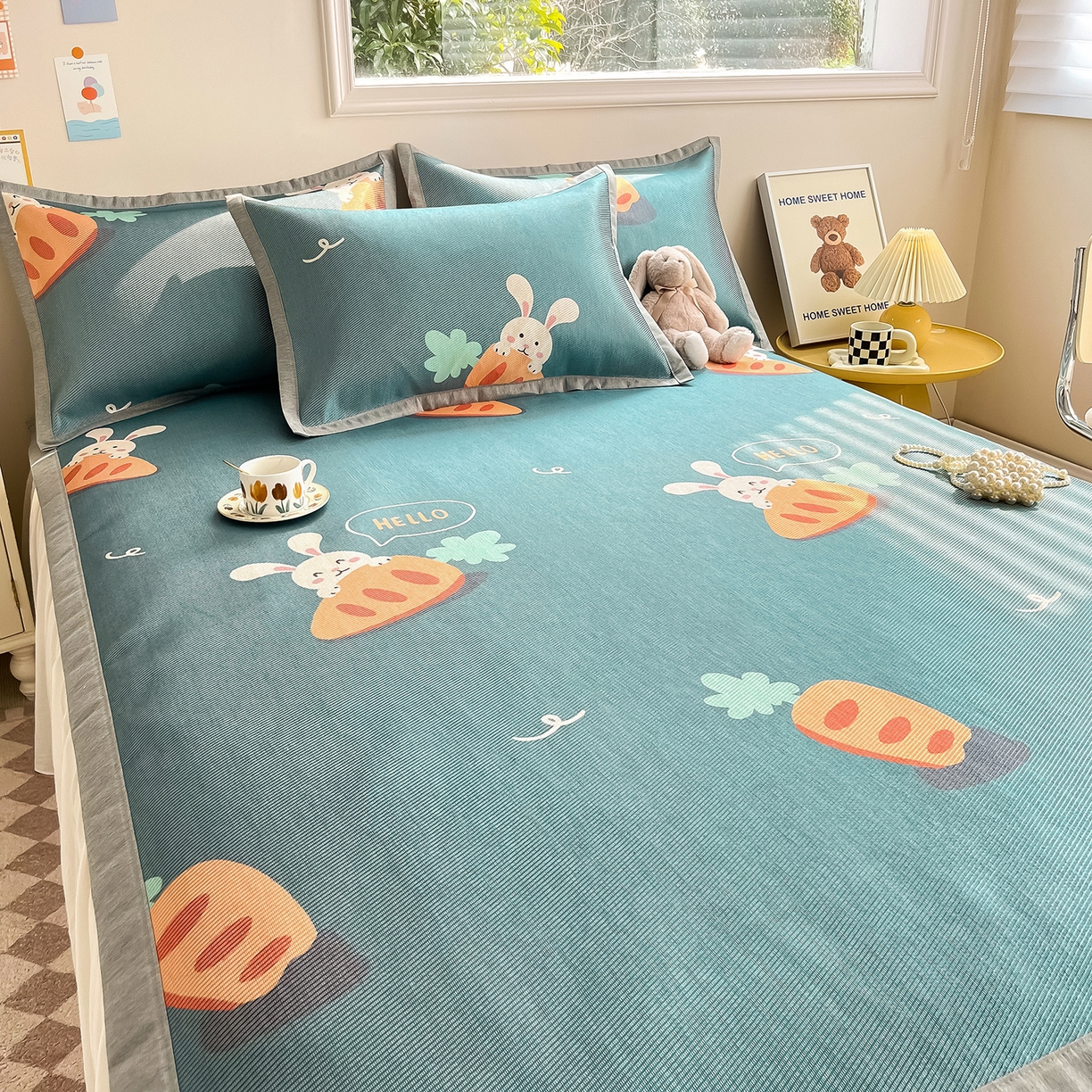 91家纺网 家纺一手货源 找家纺 懒猫家纺 2026新款250D数码印花宽边圆网冰丝凉席 萝卜兔