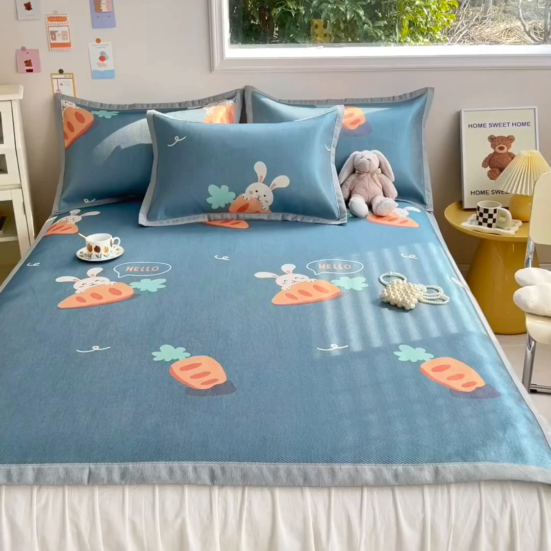 91家纺网 家纺一手货源 找家纺 懒猫家纺 2026新款250D数码印花宽边圆网冰丝凉席 萝卜兔