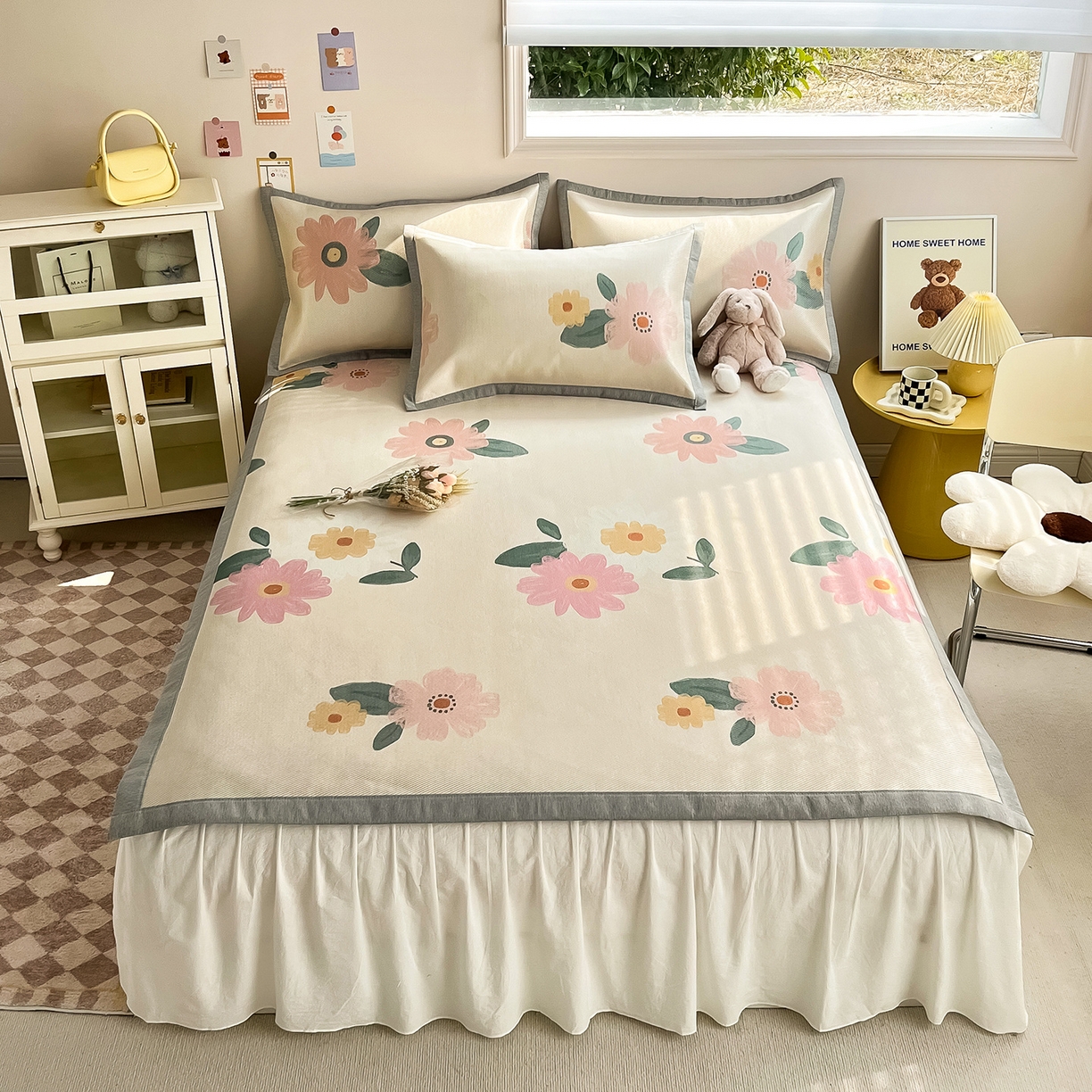 懒猫家纺 2026新款250D数码印花宽边圆网冰丝凉席 清晨