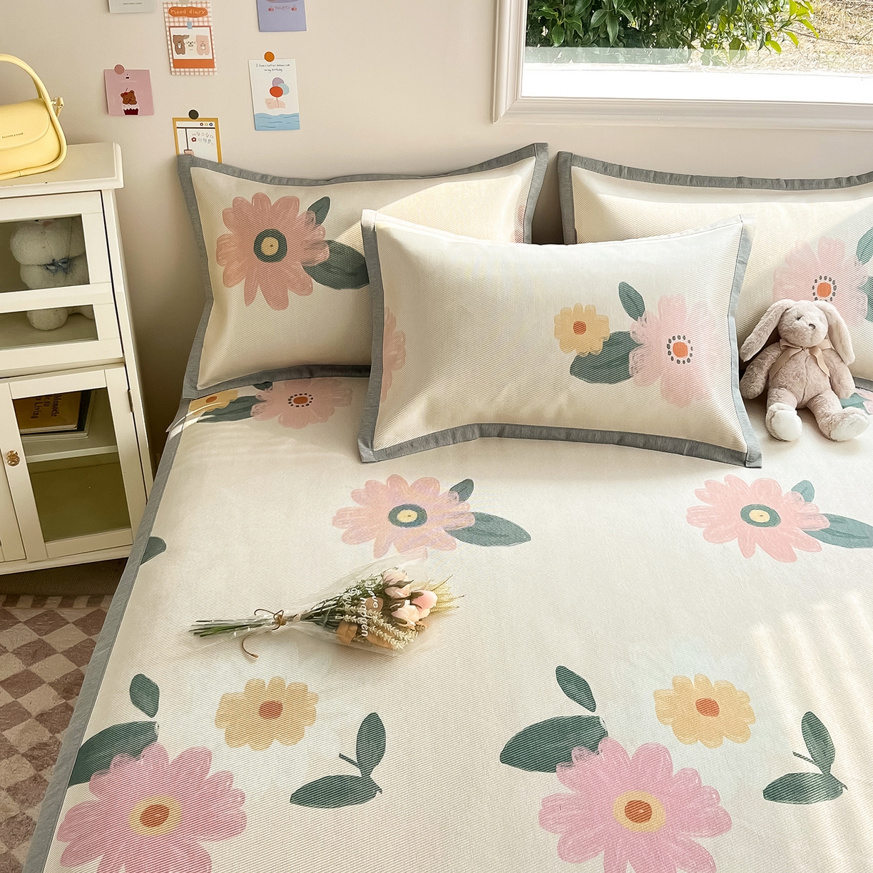 91家纺网 家纺一手货源 找家纺 懒猫家纺 2026新款250D数码印花宽边圆网冰丝凉席 清晨