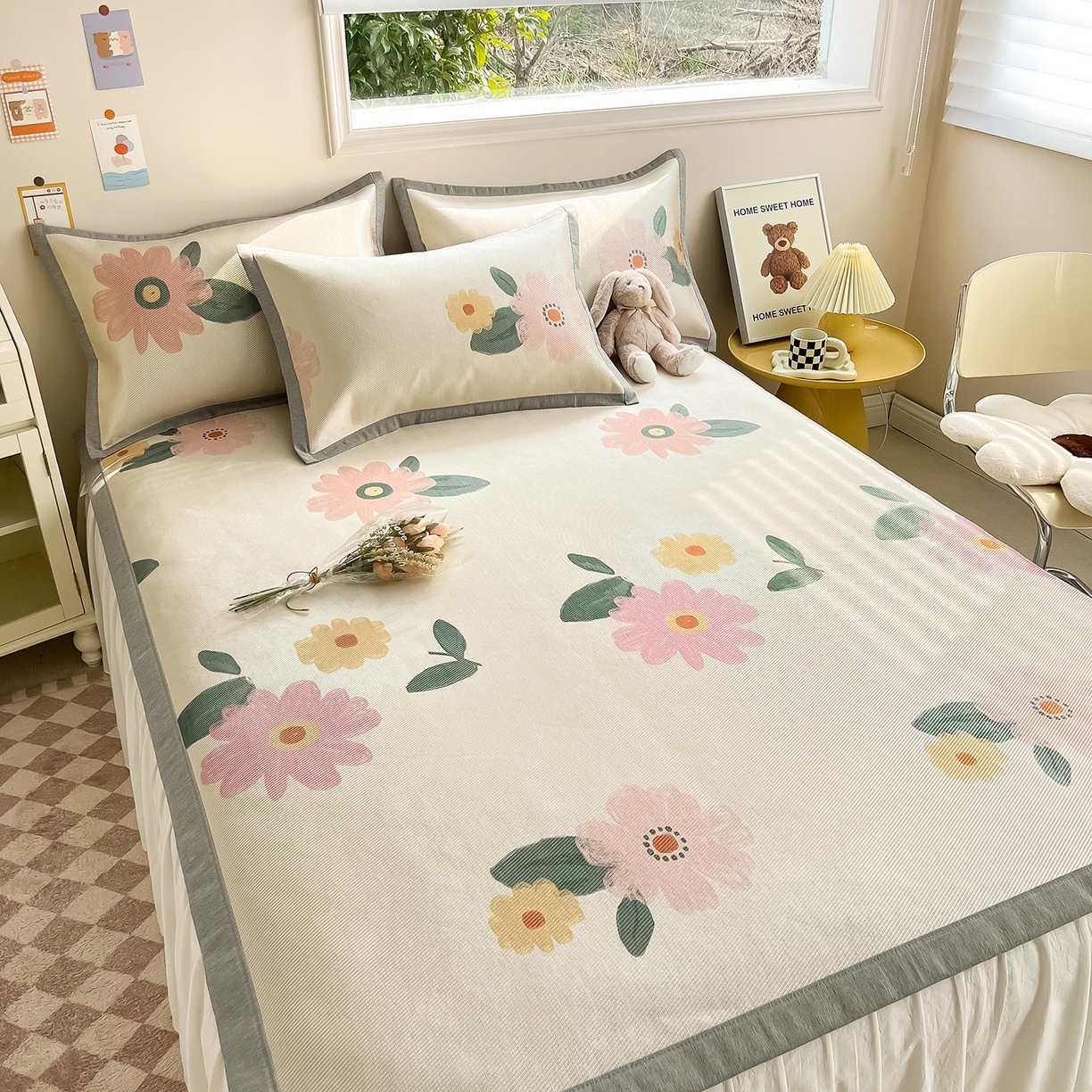 91家纺网 家纺一手货源 找家纺 懒猫家纺 2026新款250D数码印花宽边圆网冰丝凉席 清晨