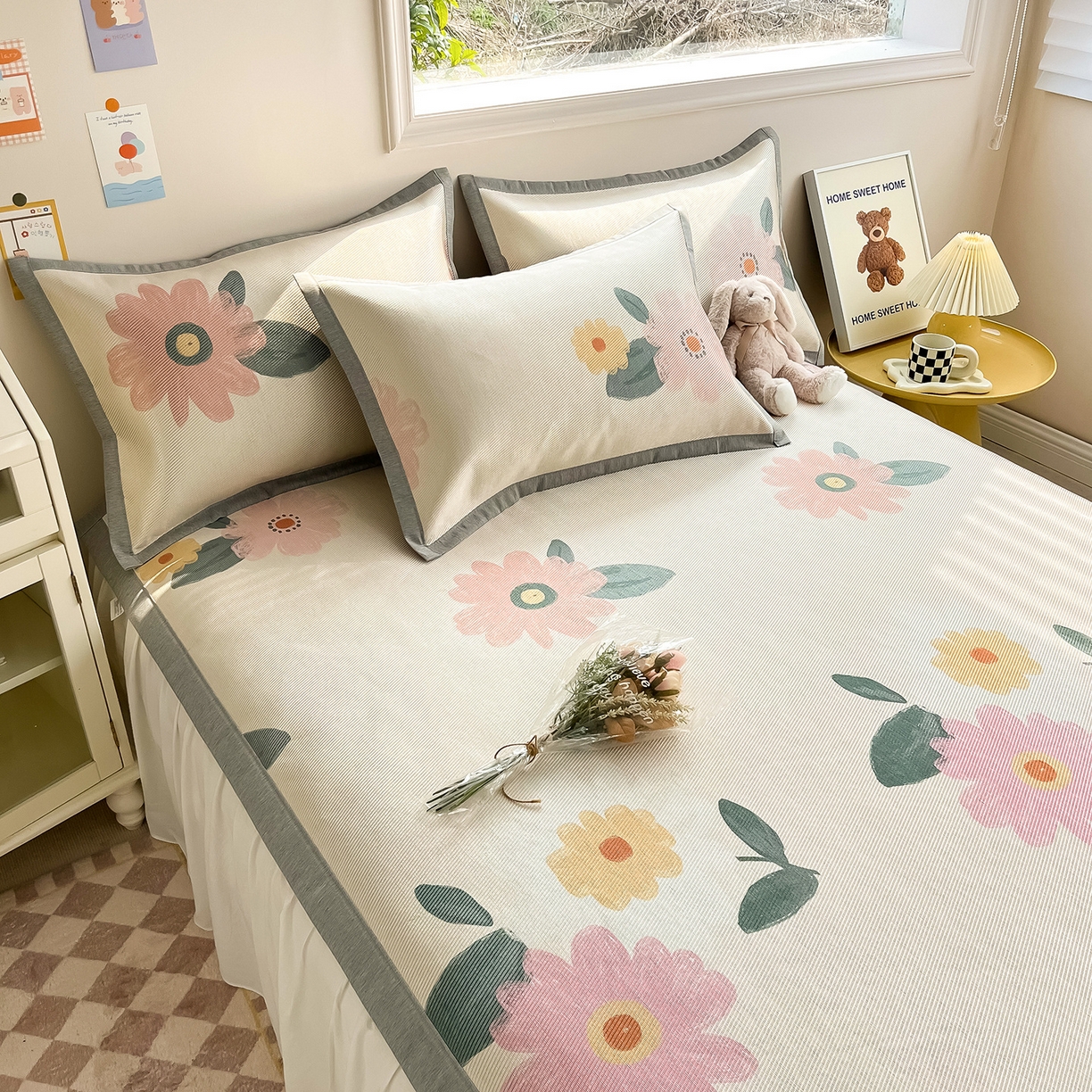 91家纺网 家纺一手货源 找家纺 懒猫家纺 2026新款250D数码印花宽边圆网冰丝凉席 清晨