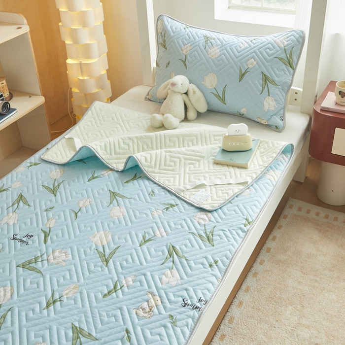 舒居家纺 2026新款学生床全棉软床垫床盖 百合兔草绿