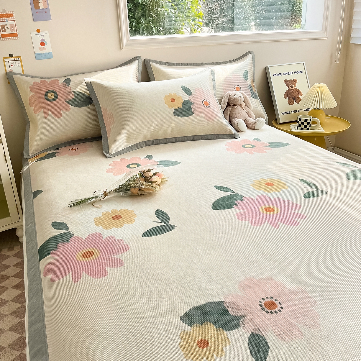 91家纺网 家纺一手货源 找家纺 懒猫家纺 2026新款250D数码印花宽边圆网冰丝凉席 清晨