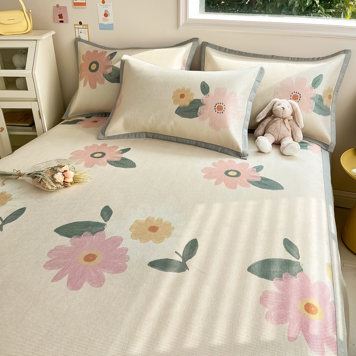 91家纺网 家纺一手货源 找家纺 懒猫家纺 2026新款250D数码印花宽边圆网冰丝凉席 清晨