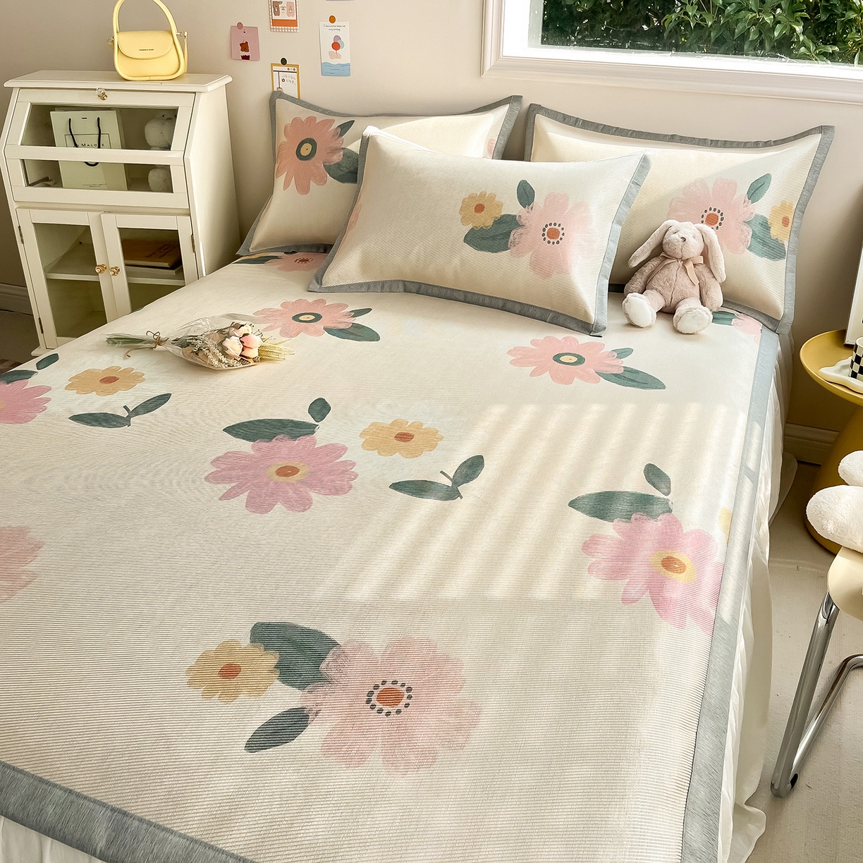 91家纺网 家纺一手货源 找家纺 懒猫家纺 2026新款250D数码印花宽边圆网冰丝凉席 清晨