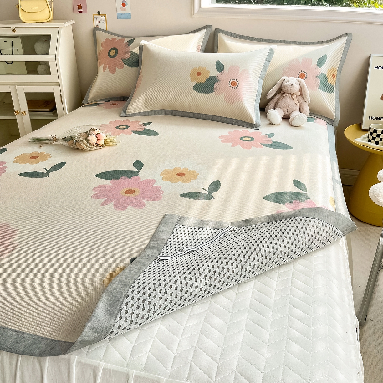 91家纺网 家纺一手货源 找家纺 懒猫家纺 2026新款250D数码印花宽边圆网冰丝凉席 清晨