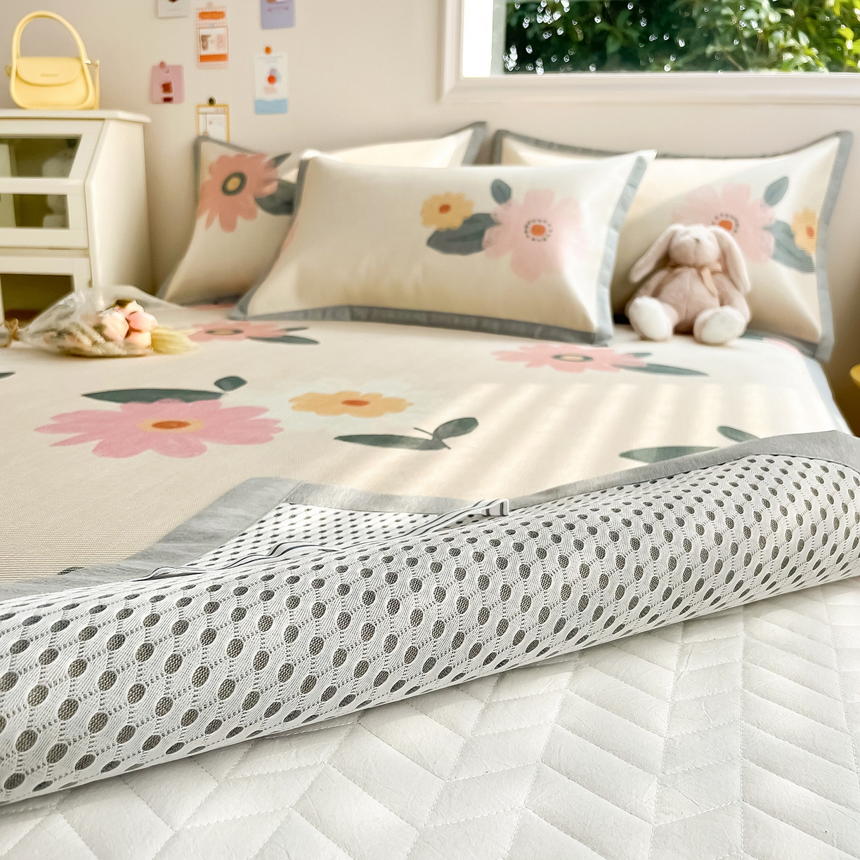 91家纺网 家纺一手货源 找家纺 懒猫家纺 2026新款250D数码印花宽边圆网冰丝凉席 清晨