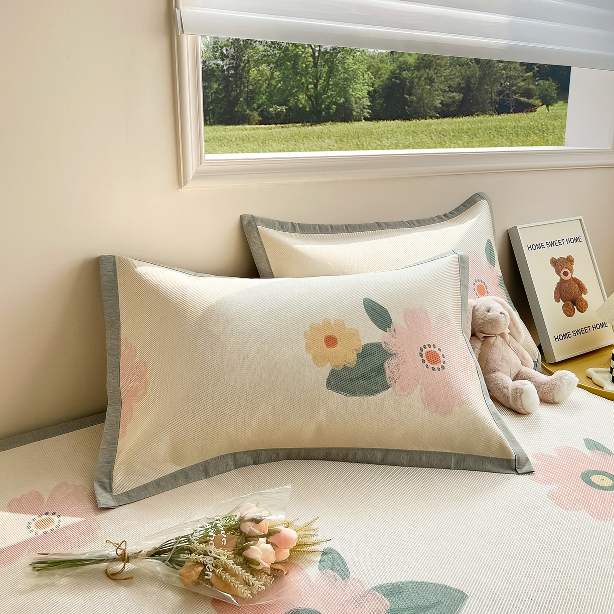 91家纺网 家纺一手货源 找家纺 懒猫家纺 2026新款250D数码印花宽边圆网冰丝凉席 清晨