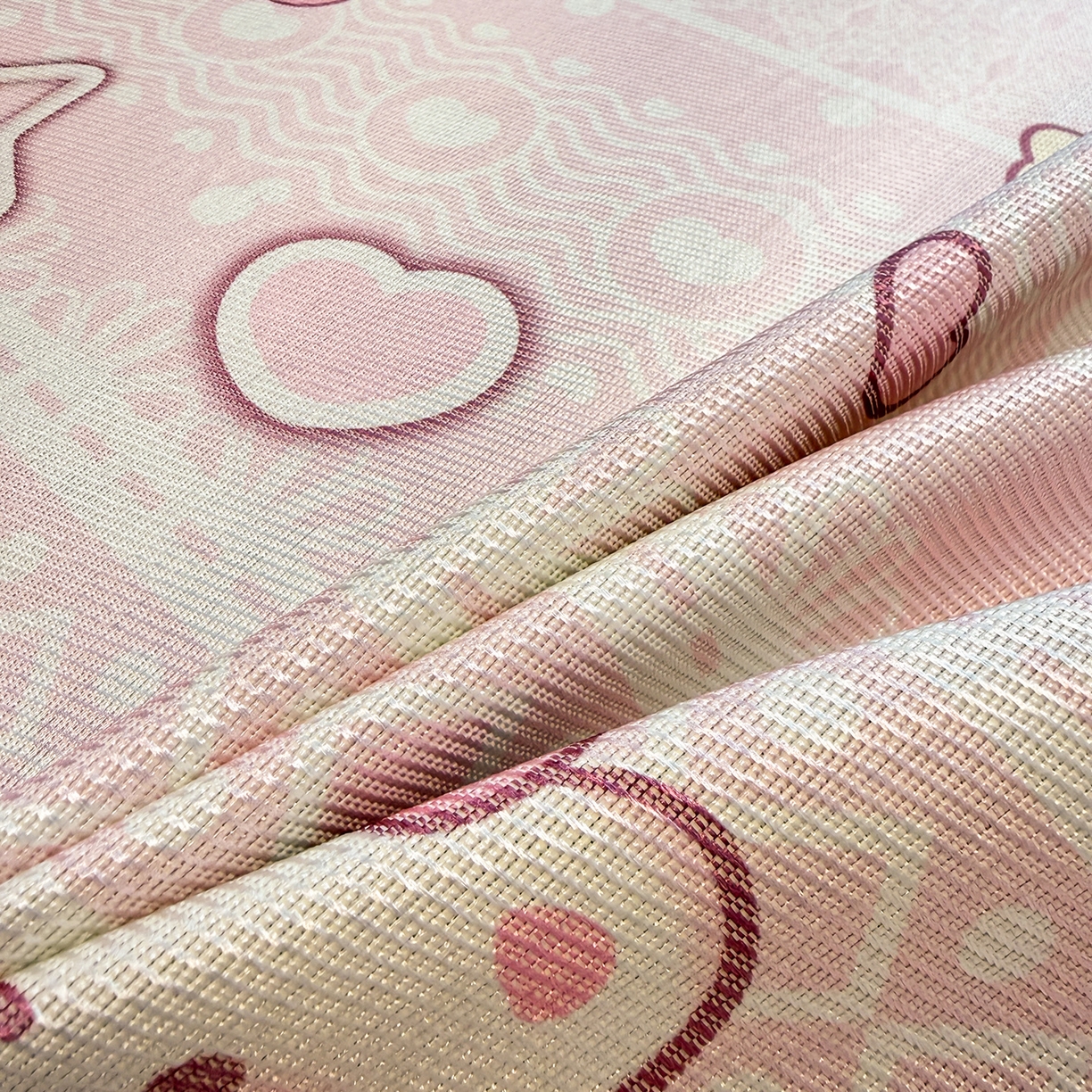 91家纺网 家纺一手货源 找家纺 懒猫家纺 2026新款250D数码印花宽边圆网冰丝凉席 桃心小熊