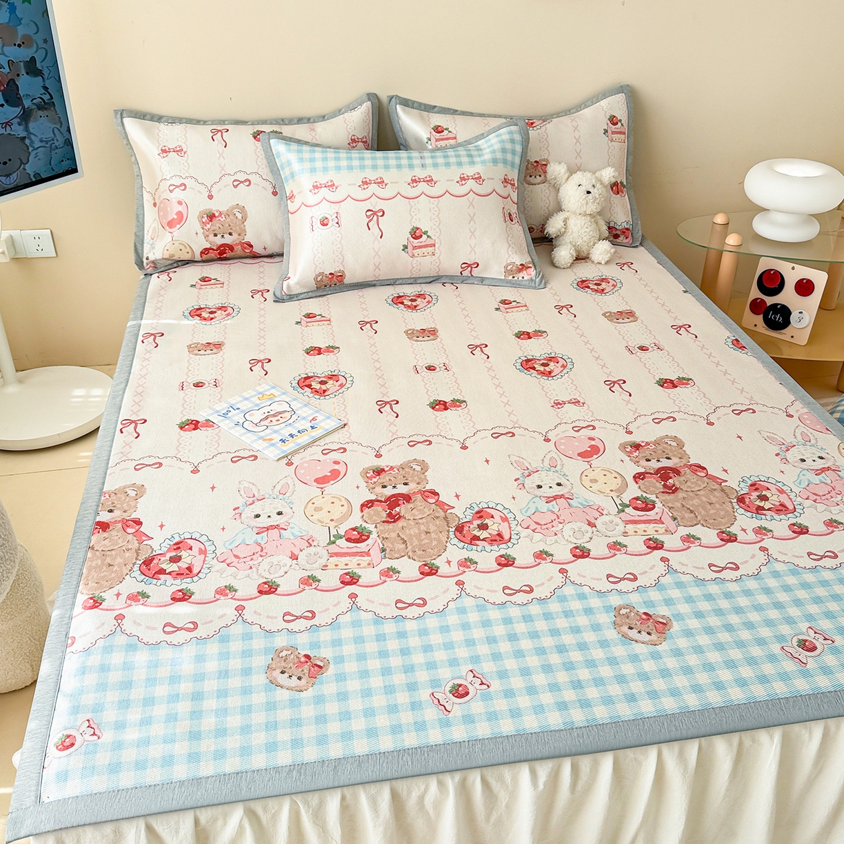 91家纺网 家纺一手货源 找家纺 懒猫家纺 2026新款250D数码印花宽边圆网冰丝凉席 甜品屋