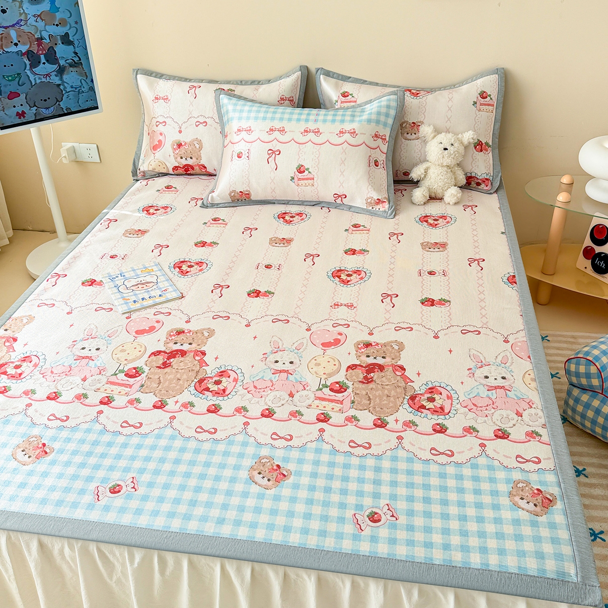 91家纺网 家纺一手货源 找家纺 懒猫家纺 2026新款250D数码印花宽边圆网冰丝凉席 甜品屋